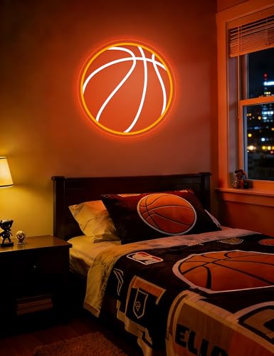 Image of Basketball Neon Sign, 13x13 Inch Led Neon Light Signs for Wall Decor, USB Powered Aesthetic Wall Decor, Sports LED Light for Room Bedroom Shop Decor (Basketball)