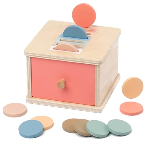 Image of Orannalar Montessori Toys for 2 3 4 5 Year Old - Wooden Object Permanence Box with Drawer Sensory Toys Shape Sorter Color Sorting Education for Baby Toddler Boy Girl Drop Busy Box (D-Coins)