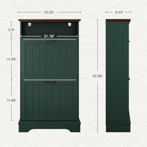 Image of 24 inch W Hidden Shoe Storage Cabinet with 2 Flip Drawers & Open Storage