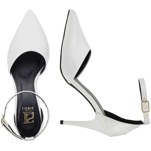 Sandália Scarpin Salto Alto de Fivela Sapato Bico Fino Stilleto 9000 (Branco, BR, Adulto, Numérico,
