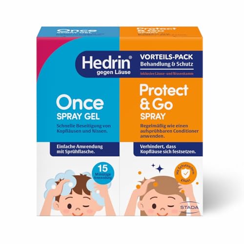 HEDRIN Vorteilspack (1 ONCE Spray Gel + 1 Protect & Go Spray), Soforthilfe & Vorbeugung – Schnelle Hilfe gegen Läuse
