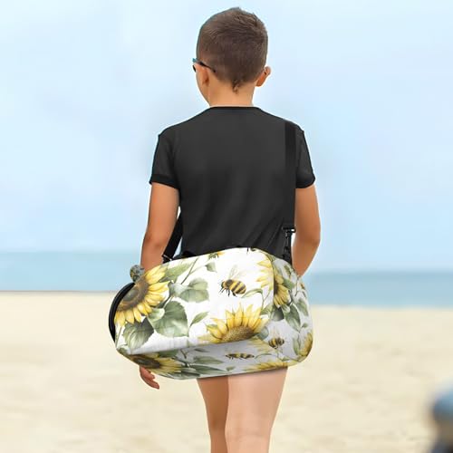 Duffle Bag for Boys or Girls with Shoes Compartment, Sunflower Bee Tile Pattern Sports Travel Bag Overnight4