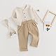 Baby Jungen Herbst Outfit 2 Teiliges Leinen Sportanzug Baby Jungen Baumwolle-Leinen Hosenanzug Knopfleiste Leinen Langarmshirt+Elastische Hose Herbst Baumwolle Hosen Set (Weiß-B, 18-24 Monate)