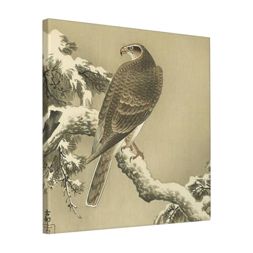 絵画 フレーム装飾画 小原古邨 松に鷹 キャンバスアート アートパネル 壁画 壁掛け 絵 モダンアート 版画 壁飾り 世界の名画 ポスター 40x40cm