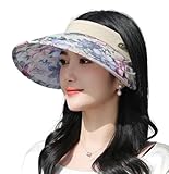 Floral Print Visor Hats for Women Wide Brim Summer Cap Fashionable UV Protection Hat for Outdoor Beach Gardening