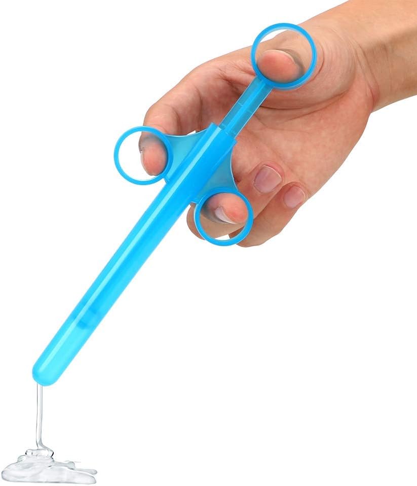 Image of Lube Applicator for Women Man, 2PCS Injector with 10ml Scale Smooth Rounded Cap, Reusable, Easy to Clean (Blue-Red)