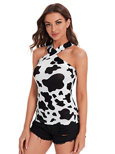 Verdusa Women's Cow Print Crisscross Halter Top #TOP28