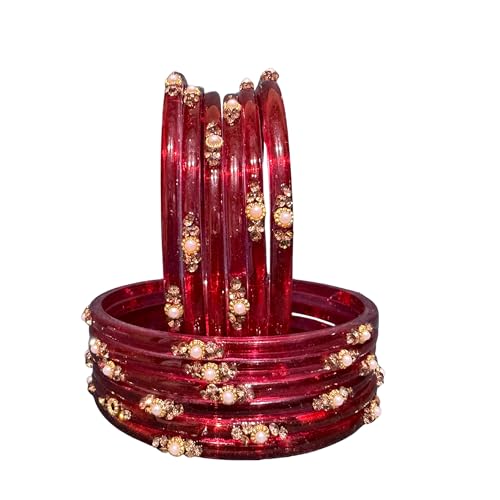 Image of SUNDRAM Women's Premium Fancy Glass Bangles for Women & Girls |with Zircon Gemstone Work & Charm| Traditional Ethnic Bangles Set of 12
