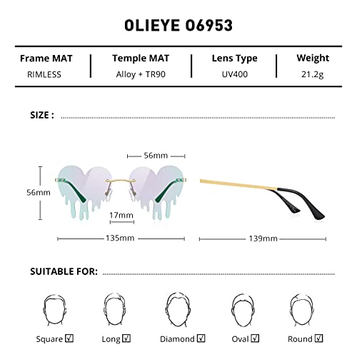 Melting Heart Sunglasses for Men/Women Rimless Irregular Party Sun Glasses Metal Lens Halloween Colorful Glasses2