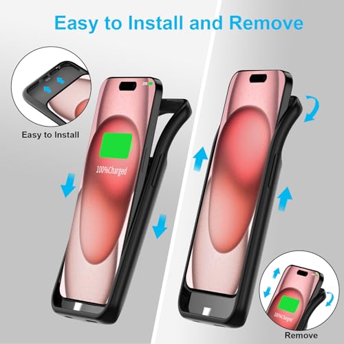 Batterie externe coque iPhone 15 noir étui de protection rechargeable - 5