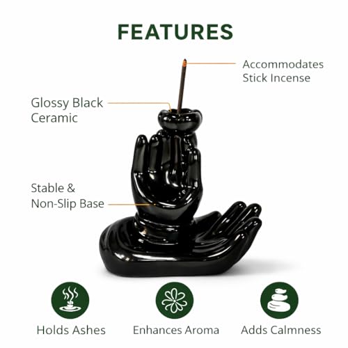 Image of CraftVatika Home Decoration Items for Home, Backflow Incense Burner Hand Shape Ceramic Incense Holder for Meditation Yoga Pooja, Zen Aromatherapy House Decor Showpiece Gift Item for Living Room Office