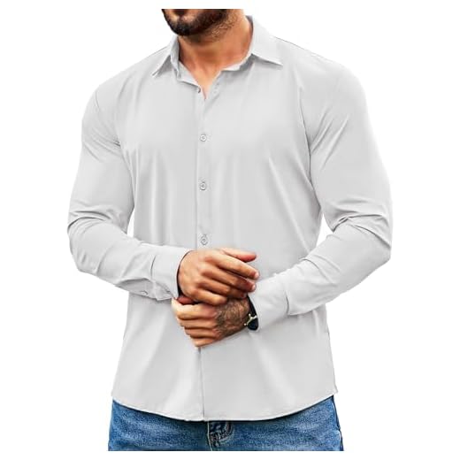 COOFANDY Camisas sociais masculinas elásticas manga longa sem rugas camisa de botão para negócios, Branco, G