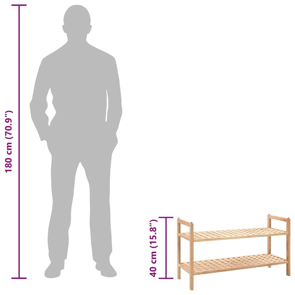Schuhregal aus massivem Walnussholz 69x26x40 cm mit 2 Ablagen, platzsparend und stapelbar für Flur, Diele und Eingangsbereich, stabile Schuhablage und Ordnungssystem