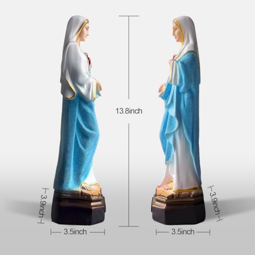 Image of 14 Inch Virgin Mary Statue Our Lady of Grace, Hand-Painted Catholic Mary Figurine with Pearlized Blue Garment for Prayer Room, Home Altar & Religious Gift