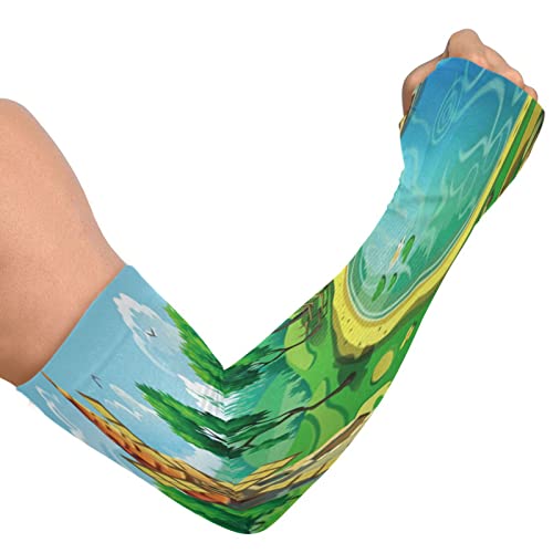 Farmhouse Near The Lake - Manicotti a compressione per braccio in seta di ghiaccio con pollice e protezione solare UV, foro di protezione solare per braccio, per sport, pesca, corsa, guida, ciclismo,