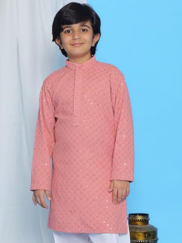 Image of AJ DEZINES Chikankari Kurta For Boys- Ethnic Wear | Embroidery Chikankari Sequined | Traditional & Festive Outfit | Cotton Stylish Boys Kurta | Perfect For Wedding & Family Function