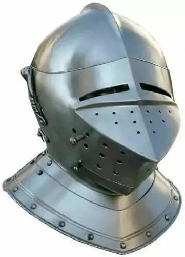Medieval Armory Crafts Knight Tournament Close Helmet, Steel, 18 Gauge, Adult Standard, Medieval German Style, SCA LARP Replica