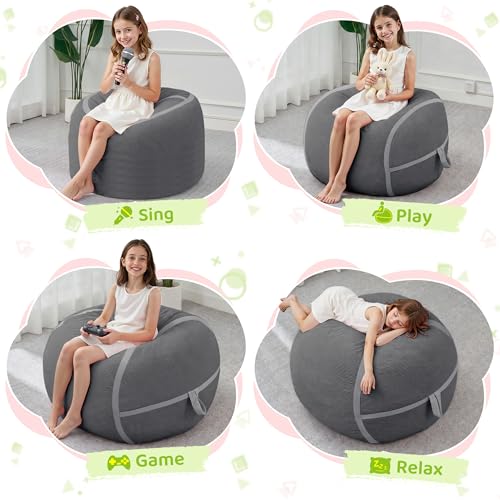 Image of 2FT Bean Bag Chair 2'Bean Bag Chairs with Memory Foam Filled Small Bean Bag | Bean bags with Washable Cover Fine Corduroy Fabric, Comfy Chairs for Living Room Bedroom Dorm, Darkgrey with Linghtgrey