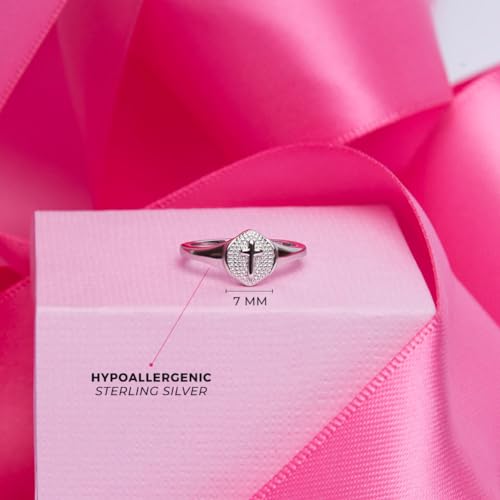 925 Sterling Silver Size 2-5 Classic Little Religious Signet Cross Rings for Children to Preteens - Beautiful Oval Shape Plain Cross Ring Band for Young Girls - Girl's Accessories for Daily Wear4