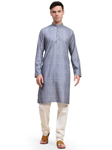 Image of SKAVIJ Men's Traditional Sequined Kurta with Pajama 2-Piece Set Grey X-Large