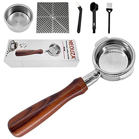 NEOUZA 58mm Bottomless Portafilter Set for Espresso Coffee Machine Compatible with Expobar Gemilai Rocket Rancilio E61 Group 304 Stainless Steel Two Ears,Fillter Basket, Spoon,Tamper Mat,Brush Cover