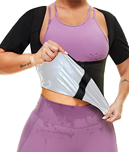 Sauna Suit for Women Sweat Vest Sauna Waist Trainer Corset Workout Jacket Heat Trapping Polymer Shirt Body Shaper Top Zipper Silver