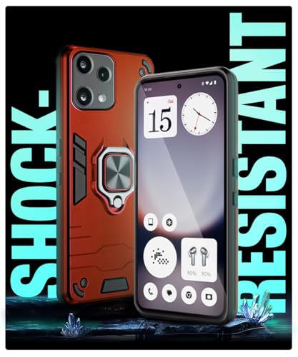 Image of WOW IMAGINE Shock Proof Back Case Mobile Cover for Nothing Phone 3A Lite | Back Cover Case (Tough Armor | Hybrid PC + TPU | Ring Holder & in-Built Kickstand | Red)