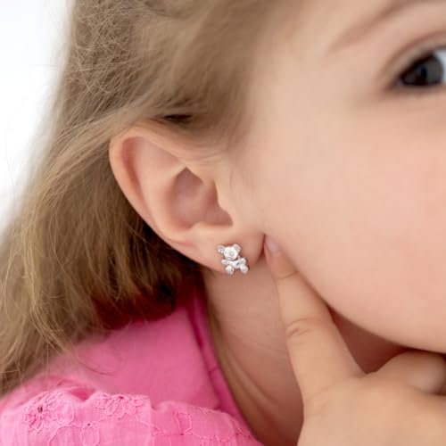 925 Sterling Silver Toddler Girls Cute Teddy Bear Screw Back Earrings, Safety Screw Back Locking for Children - Kids Bear Jewelry, Fun and Stylish Earrings3
