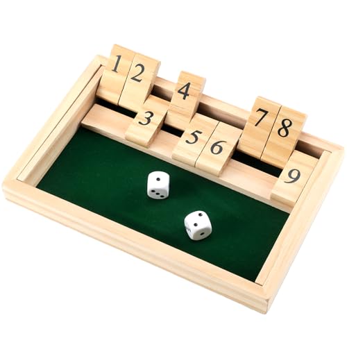 Simgoing Shut the Box Wooden Game, 1-9 Number Dice Game for 2 Players