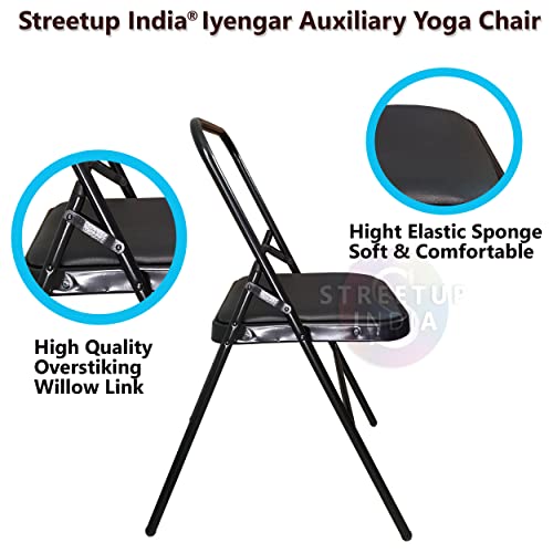 Image of Streetup India Streetup India Yoga Chair with Leather Seat Backless Chair for Iyengar Yoga /Fitness (Black)