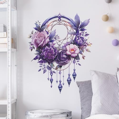 Vinilo Decorativo Atrapasueños Floral Morado 23.6x15.7 pulg miniatura 3