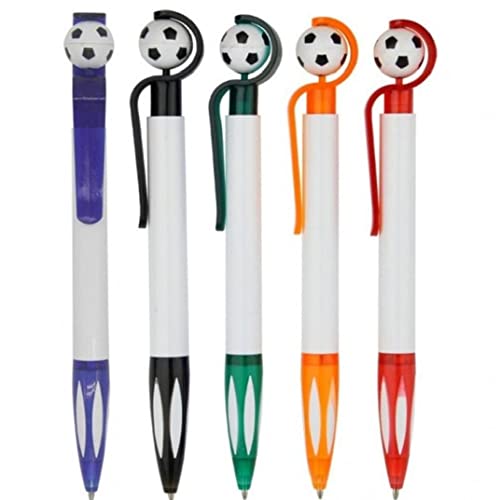 ボールペン　サッカーボール　格納式　おもしろ　文房具　オフィス　子供 学生　記念品　景品　ランダムカラー　5本入り　（14.3cm）
