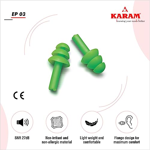 Image of KARAM EP03(CC) Reusable Ear Plugs in Carry Case | Ideal for Noise Cancellation, Sleeping, Study, Swimming, Work, & Construction with SNR 27dB | Ear Protection & Hearing Safety Earplugs | Pack of 10