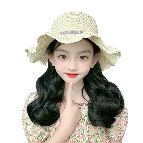 ウィッグ付き帽子 一体式 子供向き 仮装 日常用カツラ 日焼け防止 帽子付きウィッグ 巻き髪 ふわふわ 小学生 遠足用 あごゴム付き 防風効果 カツラ カール付き 紫外線カット つば広 紫外線対策 旅行用 耐熱七五三 発表会 誕生会 つけ毛 お宮参り 遊園