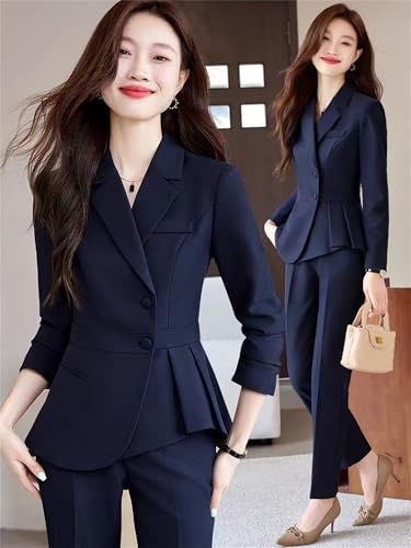 Women's Business 2 Piece Suit Set Slim Fit Lapel Button Down Work Office Blazer Jacket Pants Set3