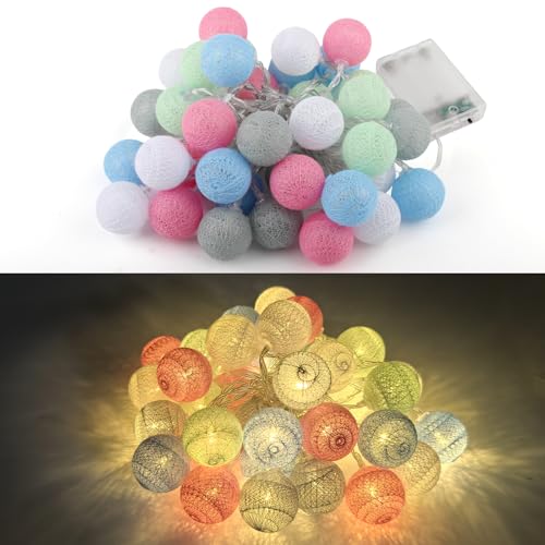 OMIGA Guirlande Boule Lumineuse 6M Guirlande Lumineuse Coton Boules avec 40 Boules à LED en Coloré pour Chambre Rideau Fête Noël Anniversaire Halloween...