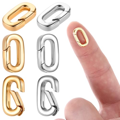JJUNW 6 cierres de mosquetón ovalados, mini cierre de joyas, chapado en oro, cierre de anillo de resorte, cierre de collar, cierre para manualidades, fabricación de joyas, collares, pulseras (dorado y