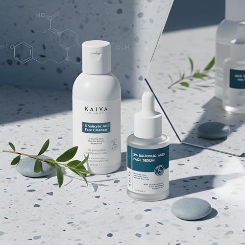 Image of KAIVA Salicylic Acid Combo - 1% Facewash + 2% Salicylic Serum | Complete BHA Skincare Kit | Oil-Control, Acne-Prone, Smooth & Clear Skin (Face Serum, Face Wash)