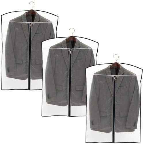 Image of Transparent Men's Blazer Coat Suit Bag Covers | Breathable Fold-Over Plastic Garment Bags | Durable Dustproof Storage for Suits & Jackets | Set of 3 | Closet Must-Have | Height-36 inch