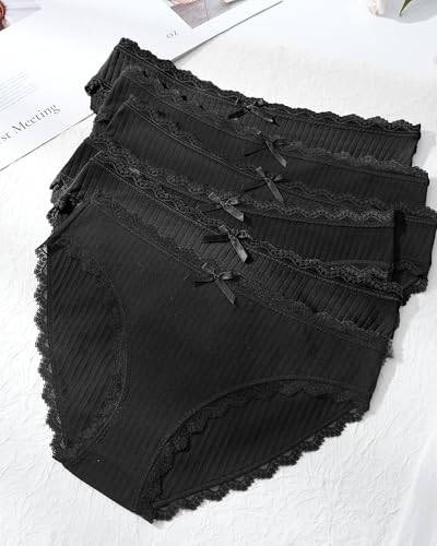 Image of Aijolen Women's Cotton Bikini Underwear Soft Low Waist Panties Cheeky Lace Underpants S-XXL