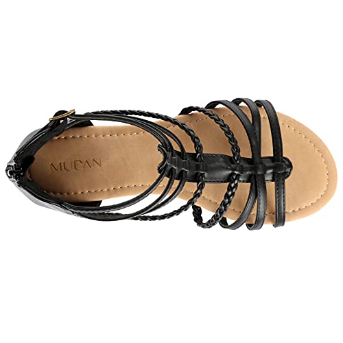 Mudan Womens Buckle Zip Thong Gladiator Sandal (9 B(M) Us, Black) #TOP1