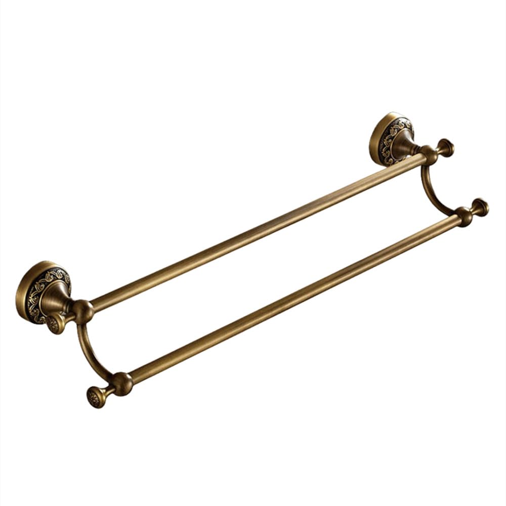 Zestaw akcesoriów łazienkowych z antycznego mosiądzu – rzeźbiony sprzęt ścienny 50 cm podwójny drążek elegancki vintage design dla stylowego wystroju łazienki