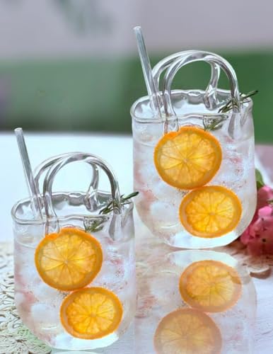 Image of Glass Cocktail Bag with Handle 450ml with Glass Straw