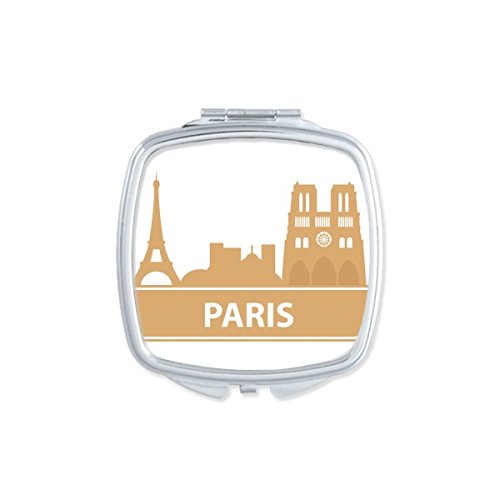 Petit miroir Paris portable carré jaune accessoire de maquillage mignon