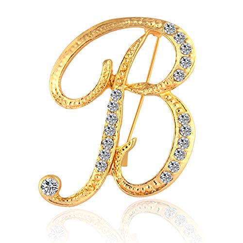 Image of BeeGift Letter Brooch Pins Initial Rhinestone Brooch for Women Crafts,Rhinestone Crystal Lapel Pin Brooches Gold A-Z 26 Letters