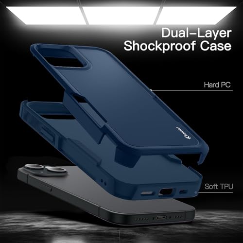 Image of KARWAN Shockproof Back Case Cover Compatible with iPhone 14 Plus, Heavy Duty Case with 360 Degree Camera Protection, Dual Layer Rugged Bumper Protection Cover with Matte Finish (Blue)