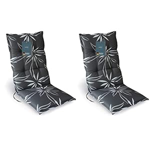 LILENO HOME Gartenstuhl Auflagen als [2er Set - Hochlehner] in Blume Anthrazit-Weiß - Bequeme Liegen als Sitzauflagen für Gartenmöbel - Stuhlkissen für Gartenstühle und Klappstühle