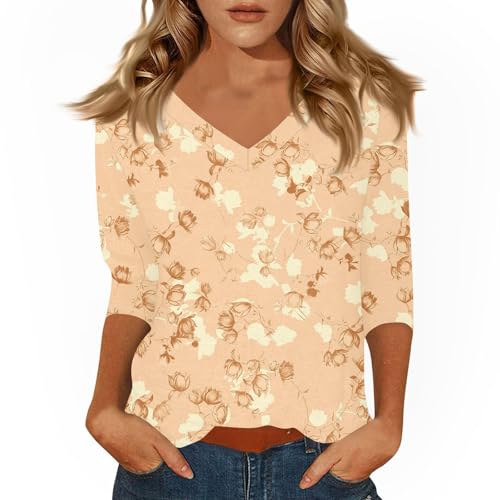 HTHLVMD Womens 3/4 Length Sleeve Tunic Tops Summer Fall Outfits 2025 Three Quarter Sleeve Casual V Neck T Shirts for Women