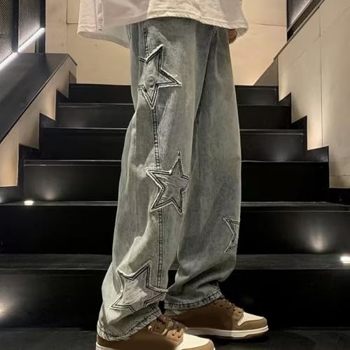 DESKABLY Men's Baggy Jeans Wide Leg Relaxed Fit Y2k Grunge Pants Plus Size Stars Patchwork High Waist Streetwear Denim Pants2