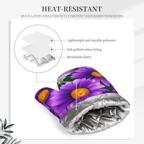 Gants résistants à la chaleur en silicone motif marguerites violettes pour cuisson raffinée